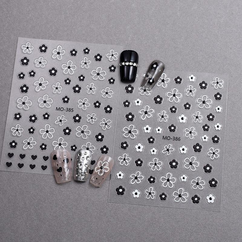 1Pcs 3D Nail Stickers White/Black Flower Petals Nail Art Decals Elegant Wedding Design Spring Sakura Manicure Slider Decor