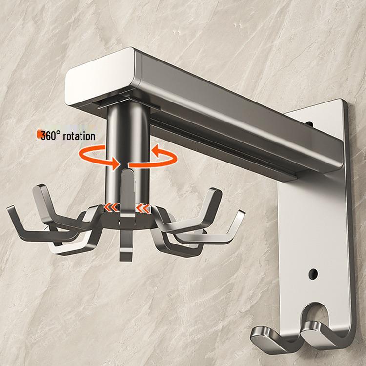 Wall-Mounted Rotating Hook & Storage Rack for Kitchen Utensils - Punch-Free Installation