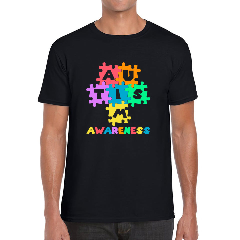 Autism Awareness Jigsaw Puzzle Pieces Autism Support Acceptance Autistic Pride Autism Month Mens Tee Top M