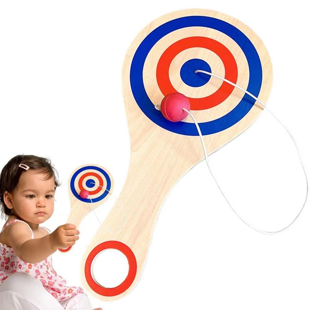 Juego de Paleta y Pelota de Madera con Cuerda Elástica Palas de Madera con Pelota Coordinación Mano-Ojo