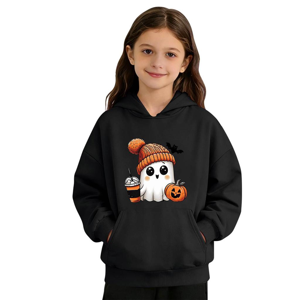Kids Halloween Printed Hoodie, Loose Fit Casual Pullover for Boys Girls