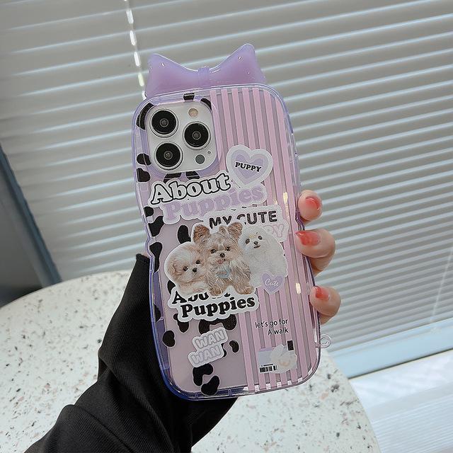 

Чехол для телефона с 3d бантом, фиолетовым собачьим щенком Ins Leopard для Iphone Xr 11 Xsmax 12 Promax X 13 Pro Max, милый силиконовый мягкий чехол for iphone x xs
