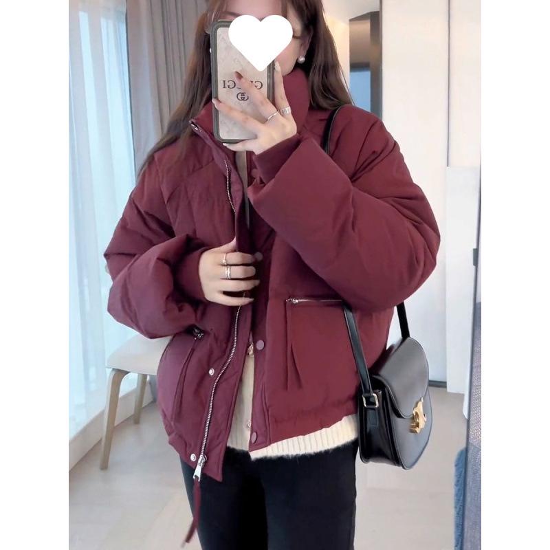2024 Korean Women's Short Bread Coat: Petite, Thickened Cotton Jacket with Stand-Up Collar