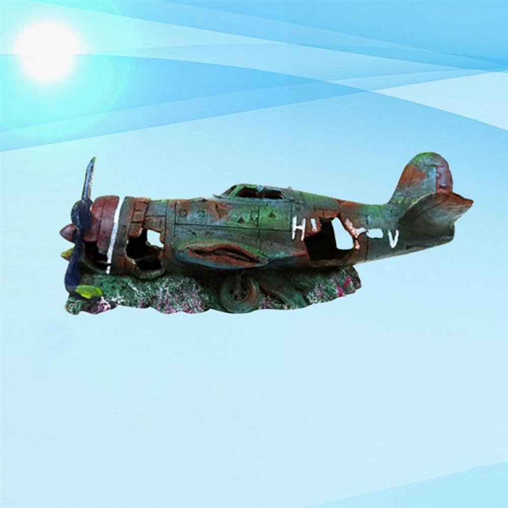 Artificial Plane Wreckage Ornament Shelter House Resin Craft For Aquarium Fish Tank Landscaping Decoration