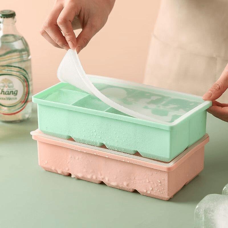 Silicone Large Ice Cube Tray Mold with Lid Flexible Easy Release Square Ice Maker for Whiskey Cocktail Juice Cooling
