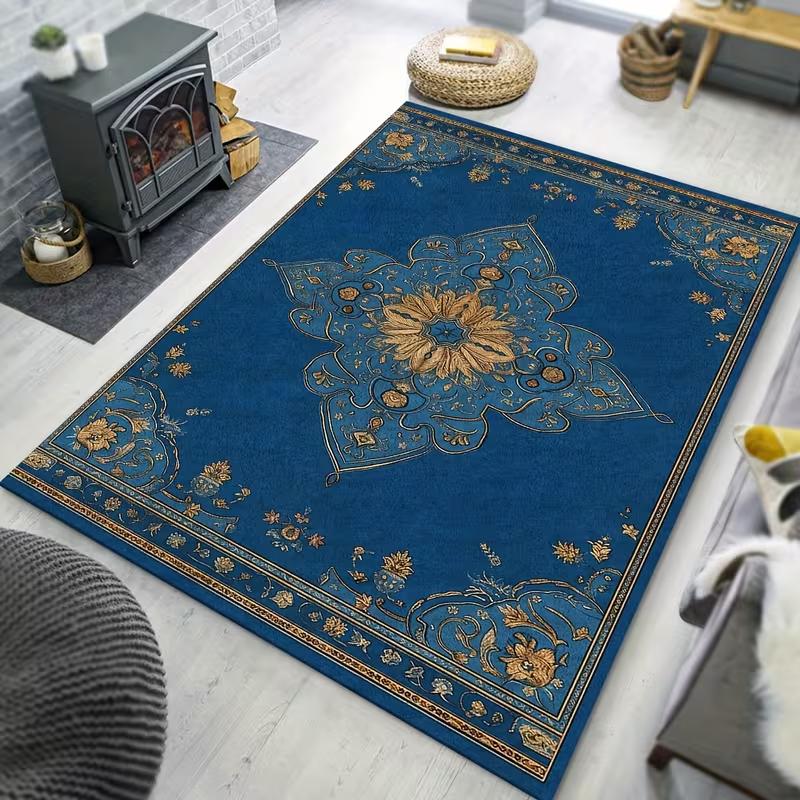 Boho Southwest Aztec Geometric Pattern Area Rug Non Slip Mat Vintage Ethnic Style Living Room Bedroom Kitchen Decor Carpet
