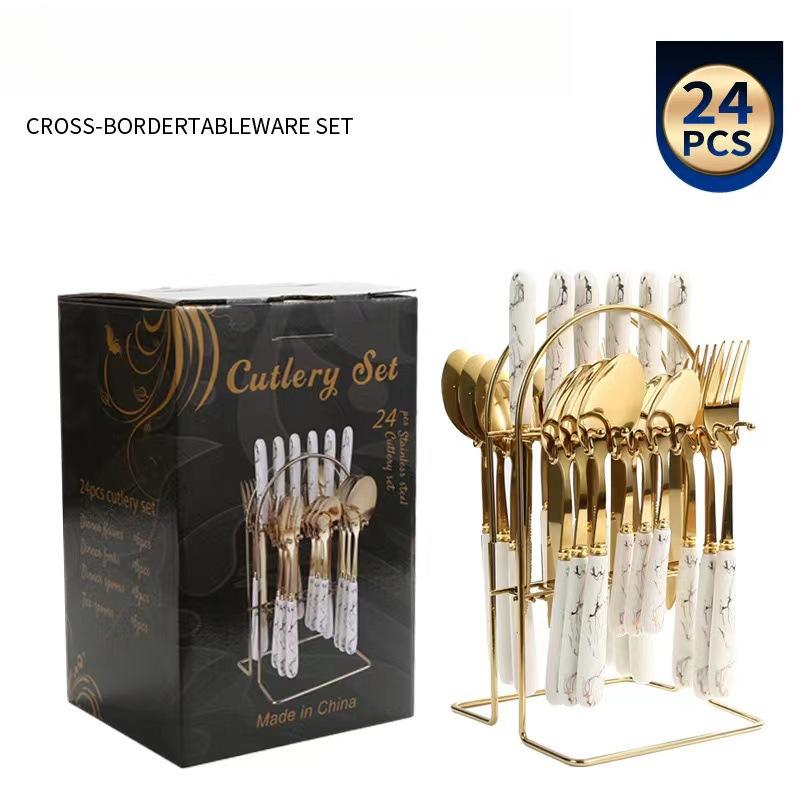 

Нержавеющая сталь 24 комплекта столовых приборов в скандинавском мраморе в стиле вестерн нож для стейка вилка ложка стойка для хранения подарочная коробка