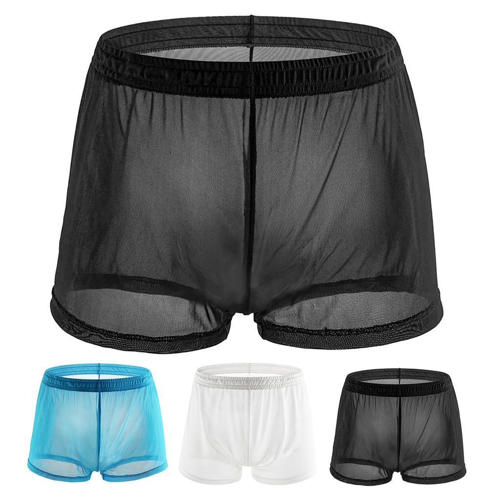 Soutong See Through Men Color Mesh Yarn Underpants Solid Mid Waist Transparent Thin Boxer Underwear For Daily Wear