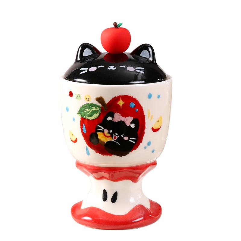 Hand painted Three Dimensional Apple Core Goblet Cute Fun Apple Cat Ceramic Cup Birthday Souvenir Girl Mug