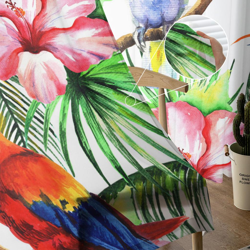 Bunte Papageien Tropische Pflanzen Tüll Transparente Fenstervorhänge für Wohnzimmer Küche Kinderzimmer Voile Hängevorhang