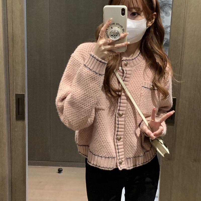 Krátký pletený svetr Cardigan Kabát Ženy Podzimní a Zimní Design Sense Dlouhý rukáv O výstřih Westernizovaný Cardigan Svetry Dámské