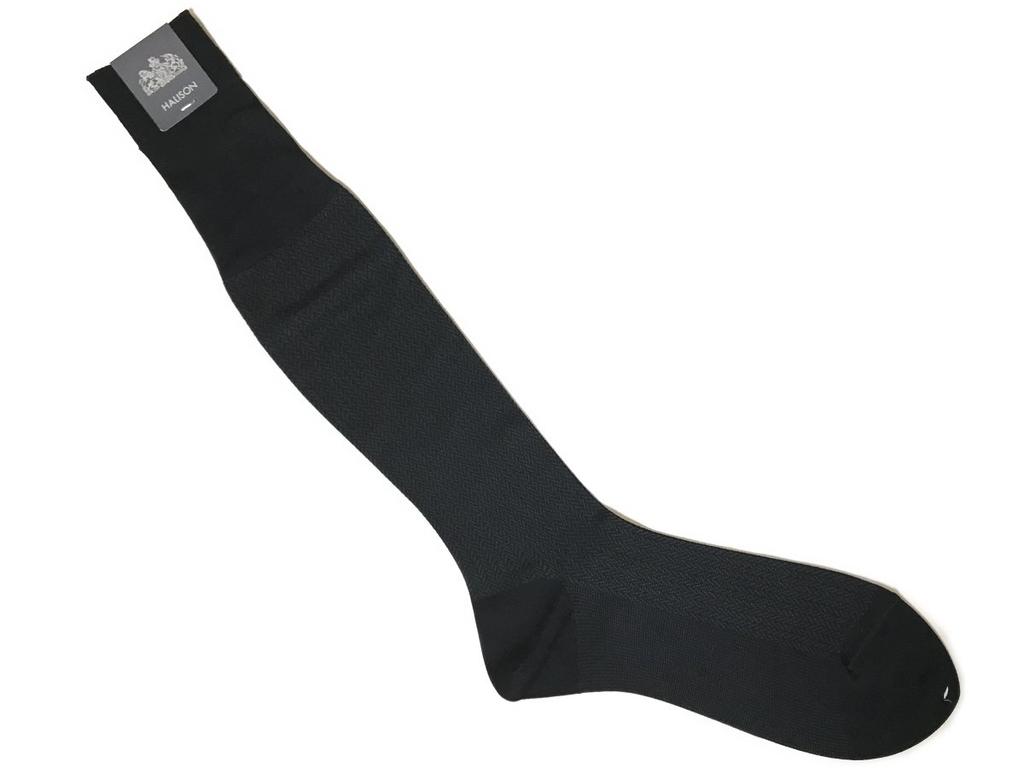 Harrison 15820 Egyptian Cotton Mini Herringbone Long Black Hose, 25-26cm (C),