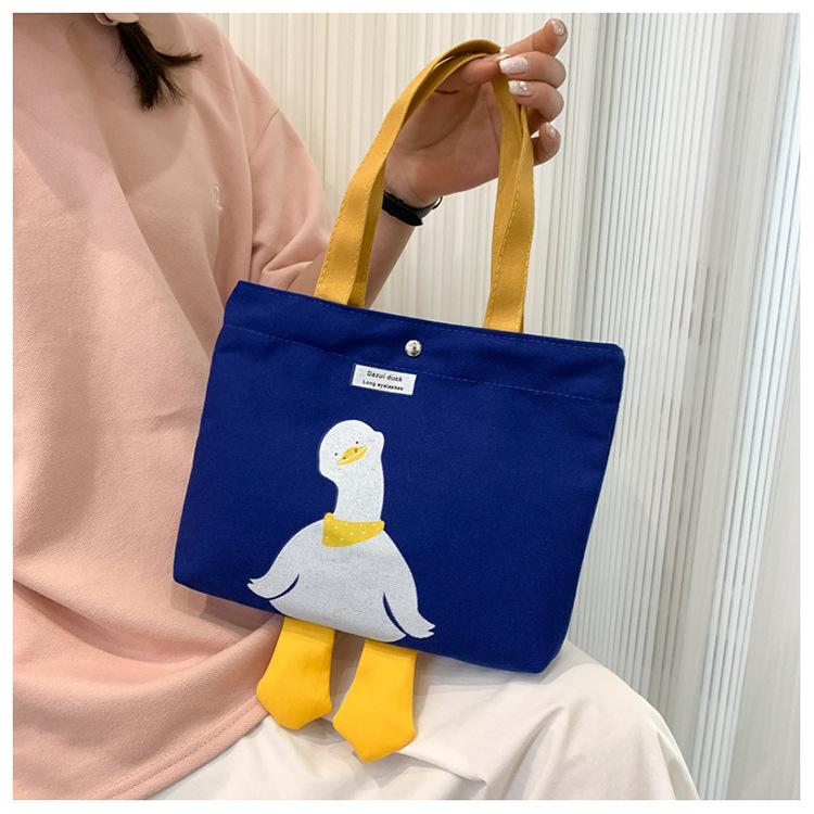 Cute Duck Canvas Tote Bag for Women, Small Handheld Shoulder Purse, Kawaii Cartoon Crossbody Bag for Daily Outings KTB