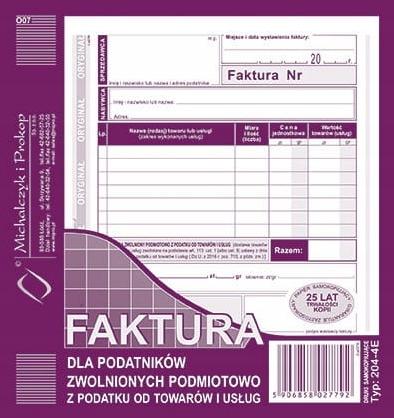 FAKTURA DLA ZWOL.PODM.Z PODATKU 2/3A5 204-4E
