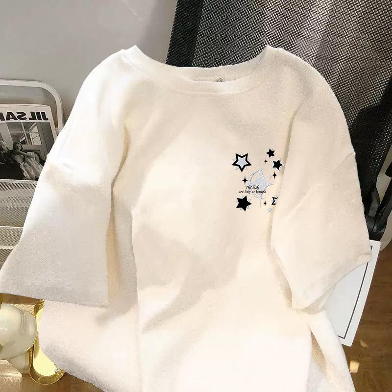 American Retro Short-sleeved T-shirt Cotton Summer Loose Printing Plus Size Versatile Slim Round Neck Shirt Short-sleeve Tops