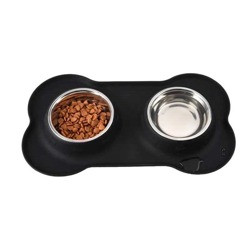 Antislip Double Dog Bowl With Silicone Mat Durable Stainless Steel Water Food Feeder Pet Feeding Drinking Bowls for Dogs Cats
