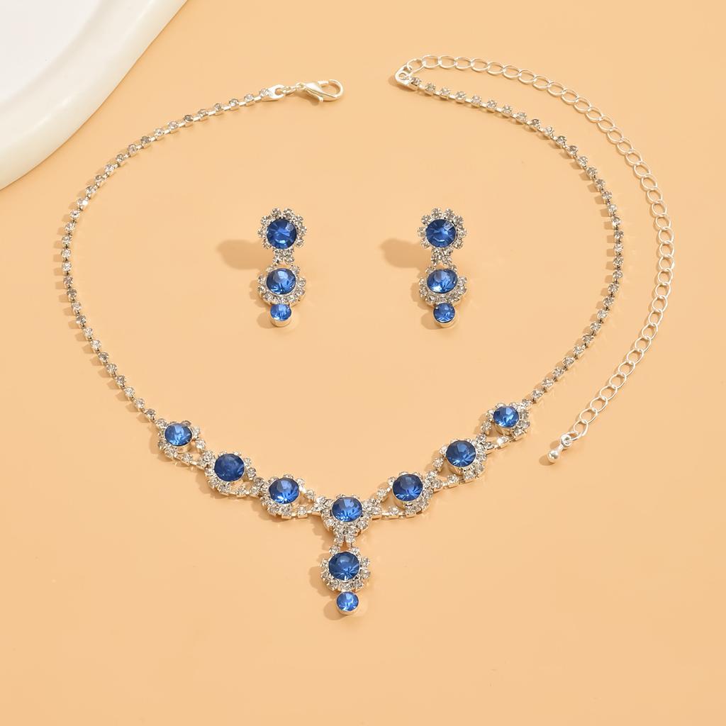 Women's Fashion Earrings Necklace 2 Jewelry Set Claw Chain Bridal Jewelry Simple Blue Birthday Party Gift