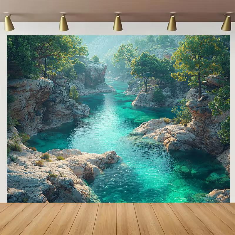 

2D Scenic Rocky River Backdrop, Clear Water Gorge Photo Background for Studio 47.2x31.5inch/120*80cm