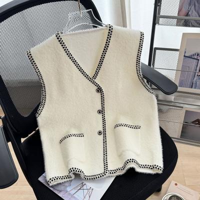 Women's Autumn and Winter Knitted Colour-Crossing V-Neck Cardigan Vest