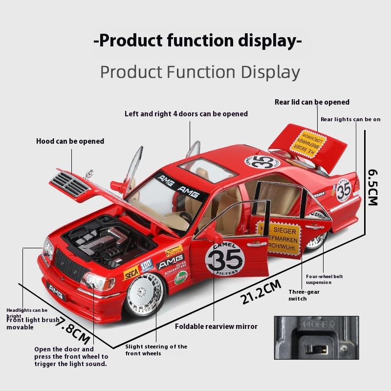 1:24 W140 320SEL Alloy Vintage Car Die-cast Metal Classic Car Toy Model Sound Light Pull Back Collectibles Children Birthday Gif