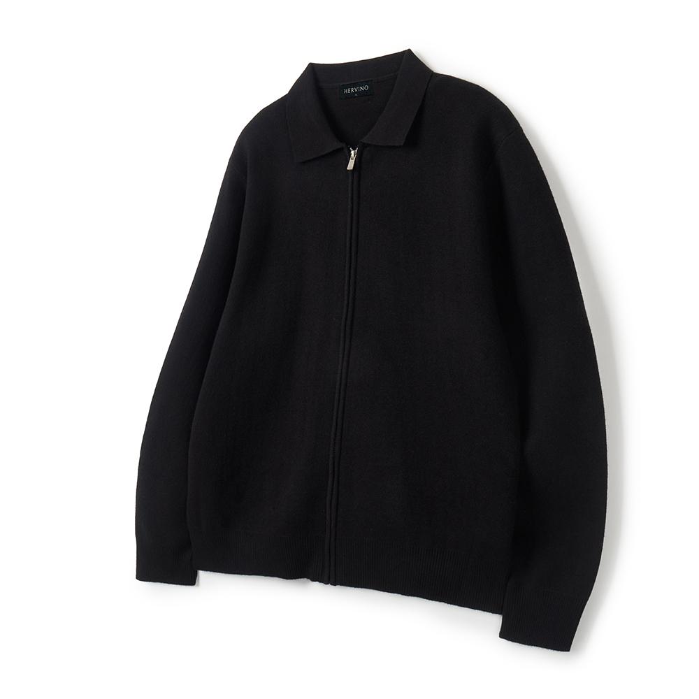 HERVINO Soft Zip-Up Collar Muscle Knit [Black]