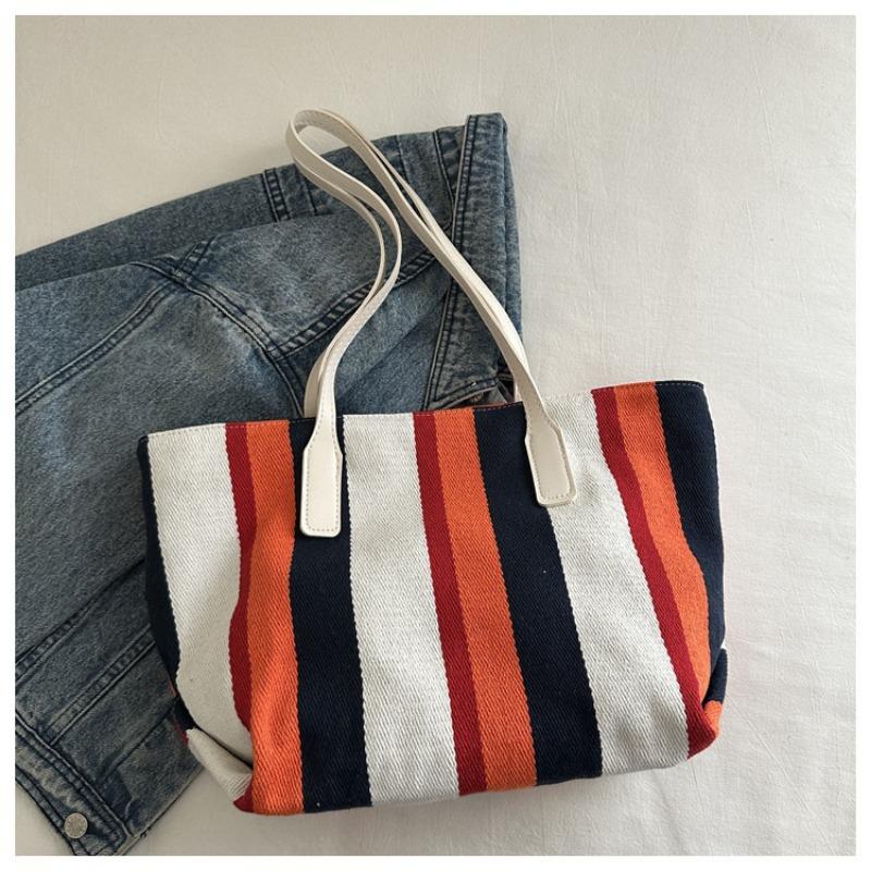 Tide tote bag women's new contrasting color striped shoulder bag large capacity fashion women's bag