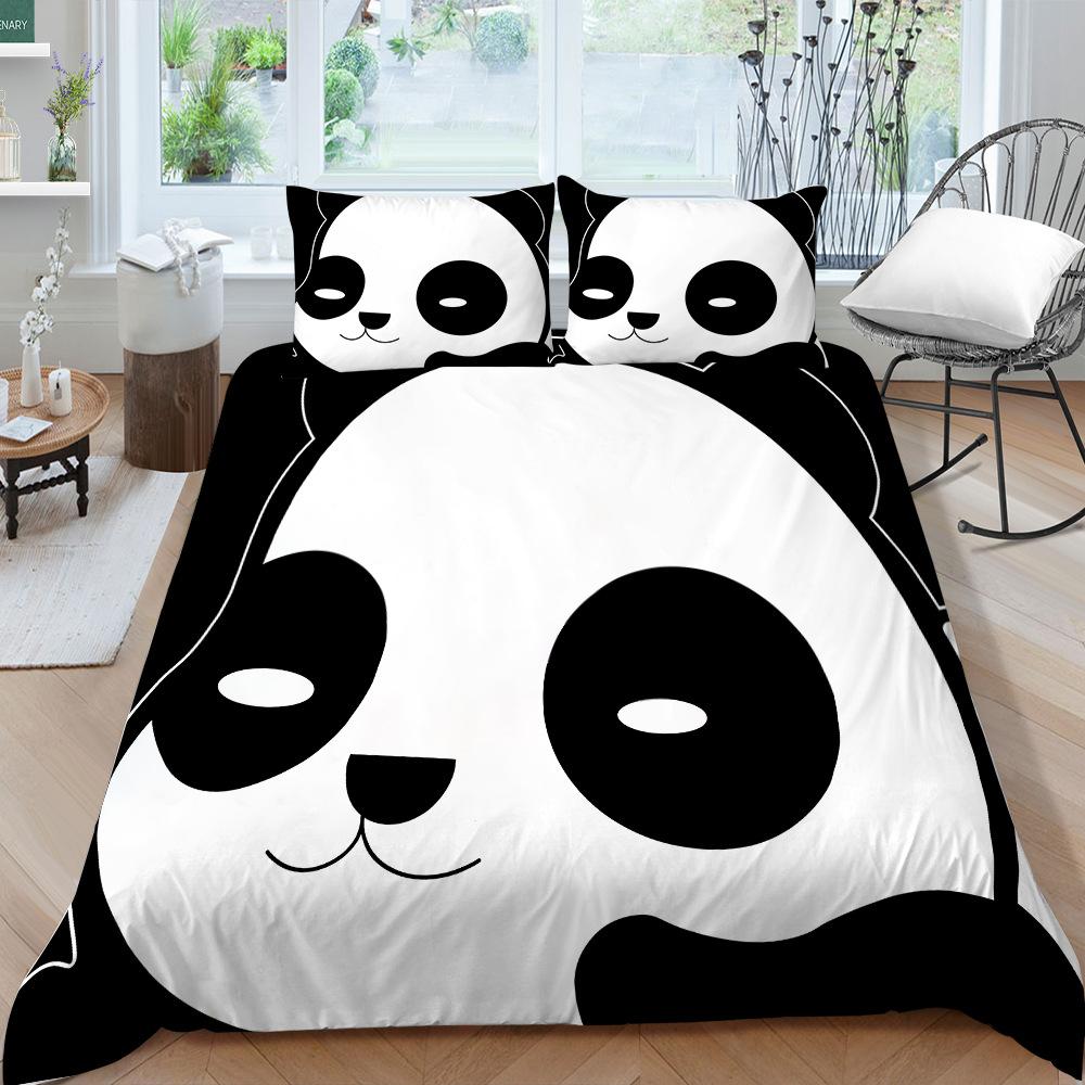 Panda Bedding Set for Kids Boys Girls Cute Cartoon Giant Panda Duvet Cover Set King/Queen Size Yellow Soft Polyester Quilt Cover