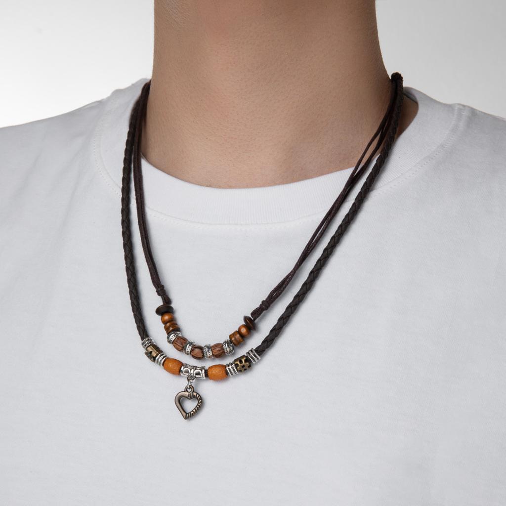 Vintage Style Alloy Cross Love Arrow Wolf Tooth Pendant Tibetan Silver Beaded Waterproof Wax Line Leather Rope Men's Necklace