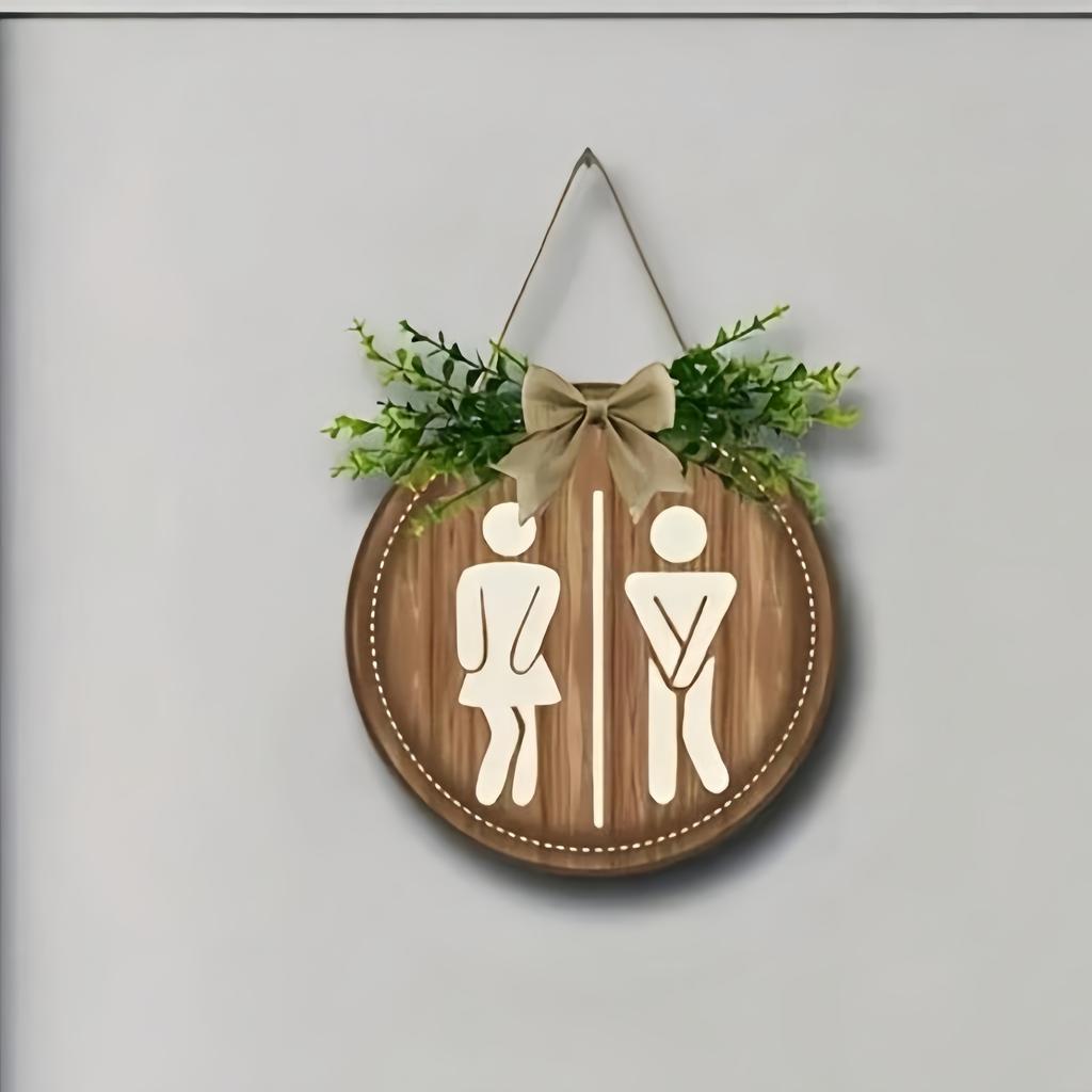 1 Wooden Toilet Gender Wooden Logo Bathroom Circular Logo Door Number Wall Mounted Farmhouse Decoration Logo