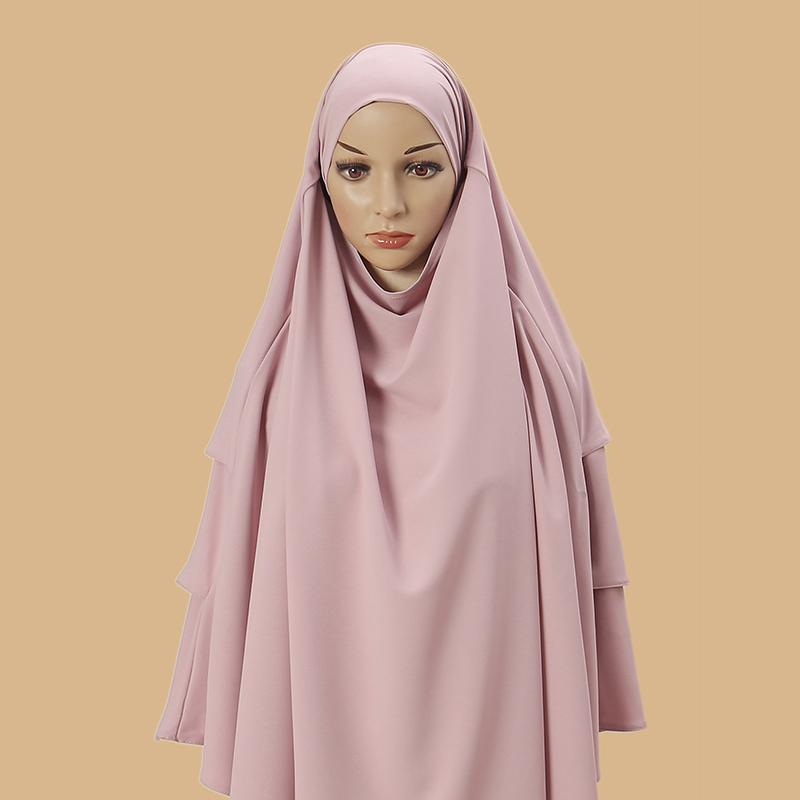 New Poka Khimar Hijab 3 Layer Ramdan Eid Prayer Garment Plain Muslim Long Headcarf Hijabs for Woman Islamic Saudi Turkey Niqab