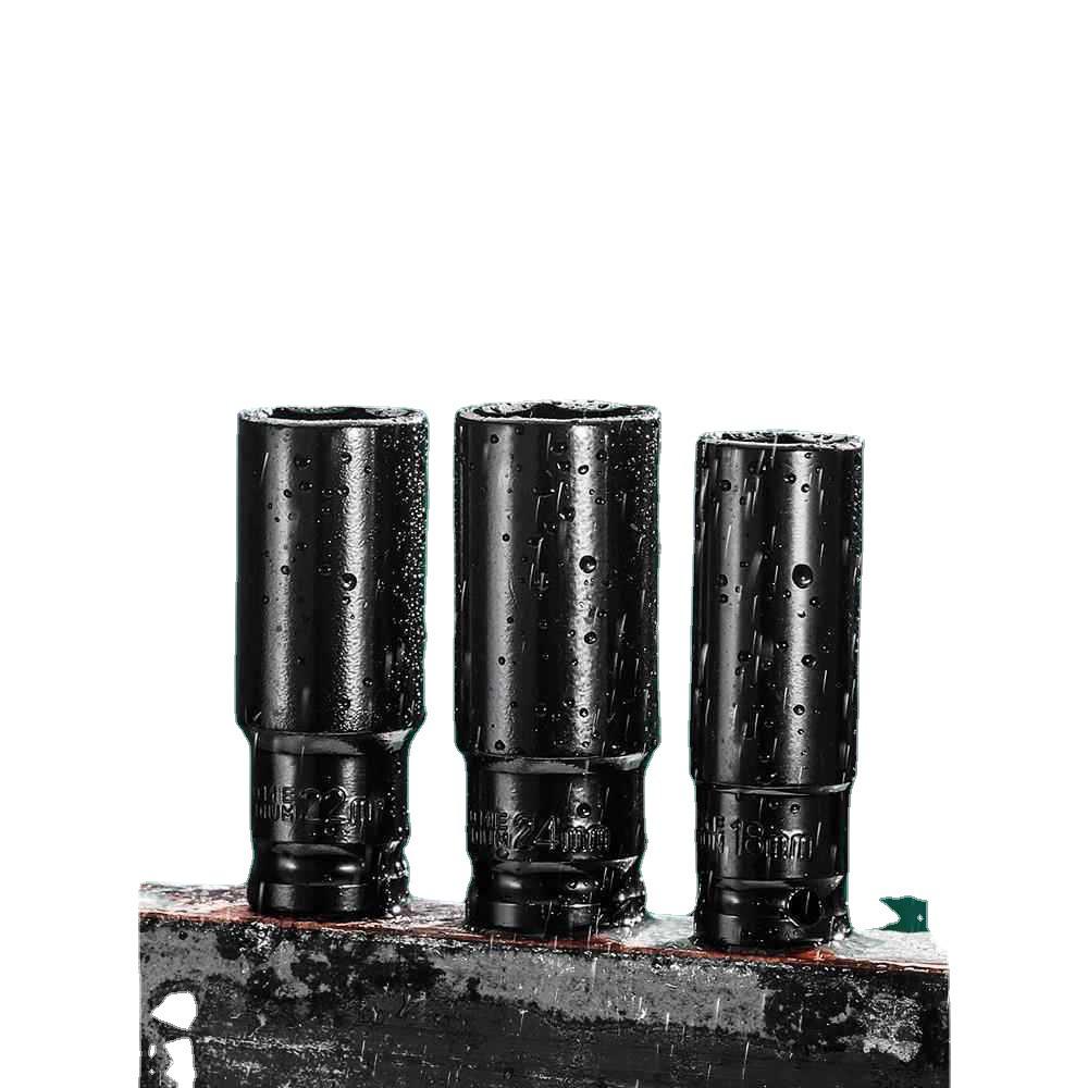 Extended Electric Socket Wrench Set with Large, Medium & Small Hexagonal Air Gun Heads for Auto Repair