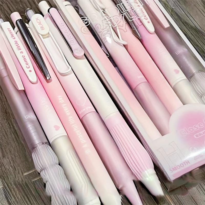 5PCS Boxed Pink Blush Retractable Neutral Pen, 0.5mm Slender Tip, Smooth Writing Ink Pen for Students and Offices