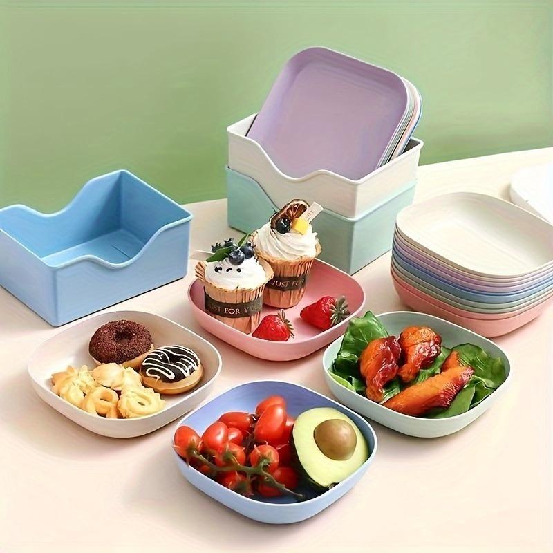 10 Pack Square Plastic Snack Tray with Built-in Divider,Reusable Fruit Dessert Plate,Rust Resistant,Multi Functional Kitchen Gadget for Camping RV Use