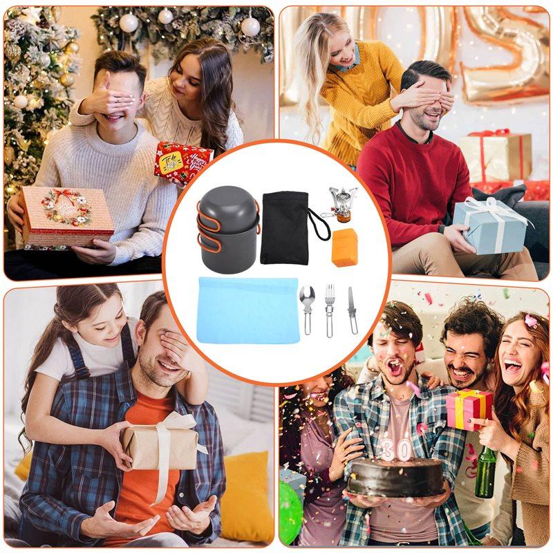 A96I-Camping Cookware Mess With Pot Stove And Carry Mesh Bag Great For Backpacking Outdoor Camping Hiking And Picnic