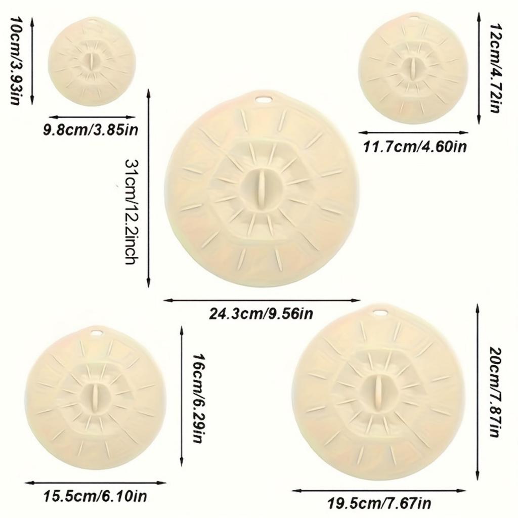 5pcs Silicone Lid Set - Reusable Microwave Safe Covers for Bowls, Cups, Plates, Pots.