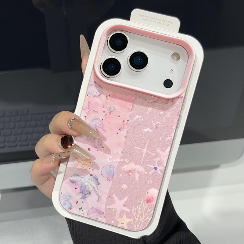 Trendy Ocean Style Whale Pattern Case For iPhone 17 16 Pro Max Luxury Leather Texture Matte Silicone Cover For iPhone 15 14 13 Pro Max 11 16e 17e