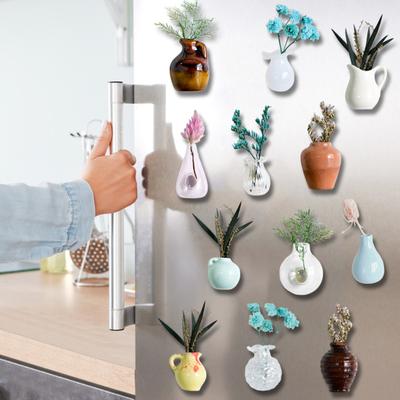 Mini-Keramikvase, Kühlschrankmagnet, für Zuhause, Büro, Küche, Schließfach, Kühlschrank, 3D-Miniatur-Blumenvase aus Glas, magnetische Dekoration, Ornament