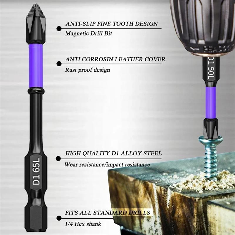 Non-slip Magnetic Cross Screwdriver Bits Ph2 Batch Head Phillips Impact Bits Impact Driver Bit Sets for Power Drilling
