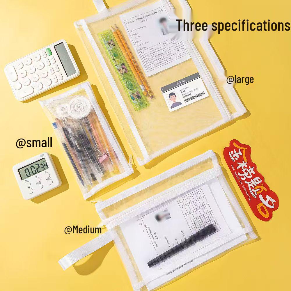 A4 Transparent Mesh File Bag - Exam Pencil Case & Ticket Holder with Zipper