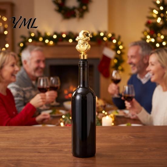 Decorative Wine Cork for Christmas Party Stopper with Silicone Ring, Stainless Steel Bottle Sealer, Leak Proof Saver Snowflake/Car/Train/Elf
