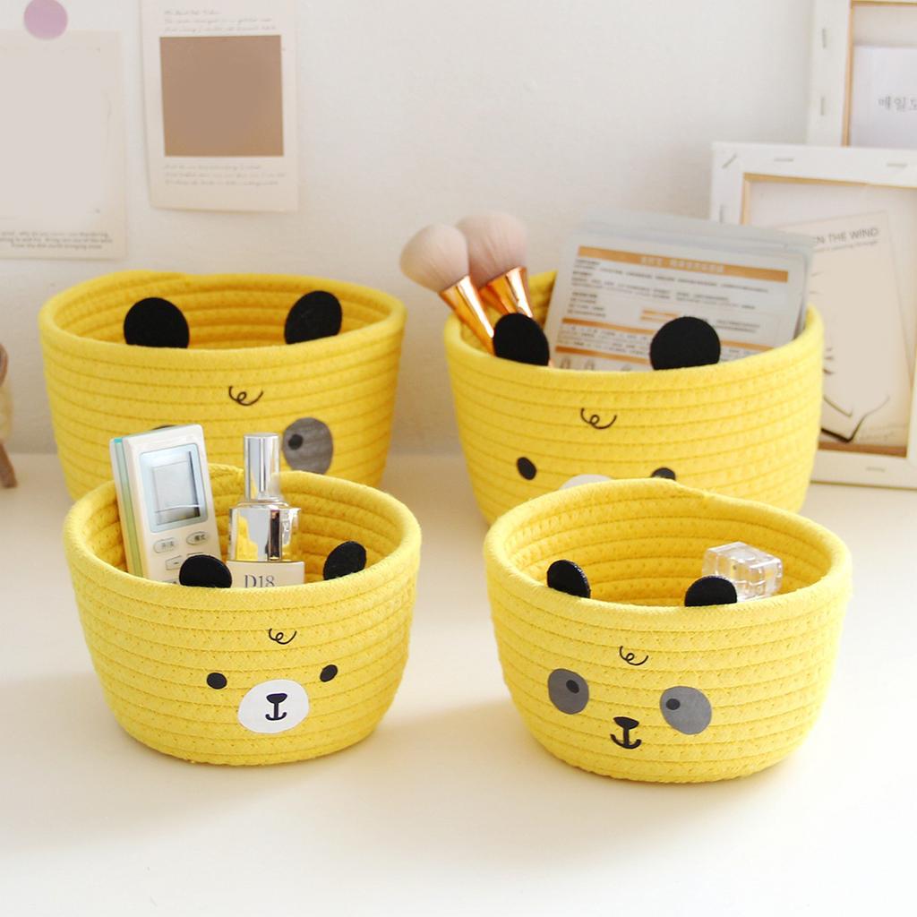 Sturdy Handwoven Cotton Rope Storage Basket with Adorable Pandas Designs Portable for Household Use Organization Items