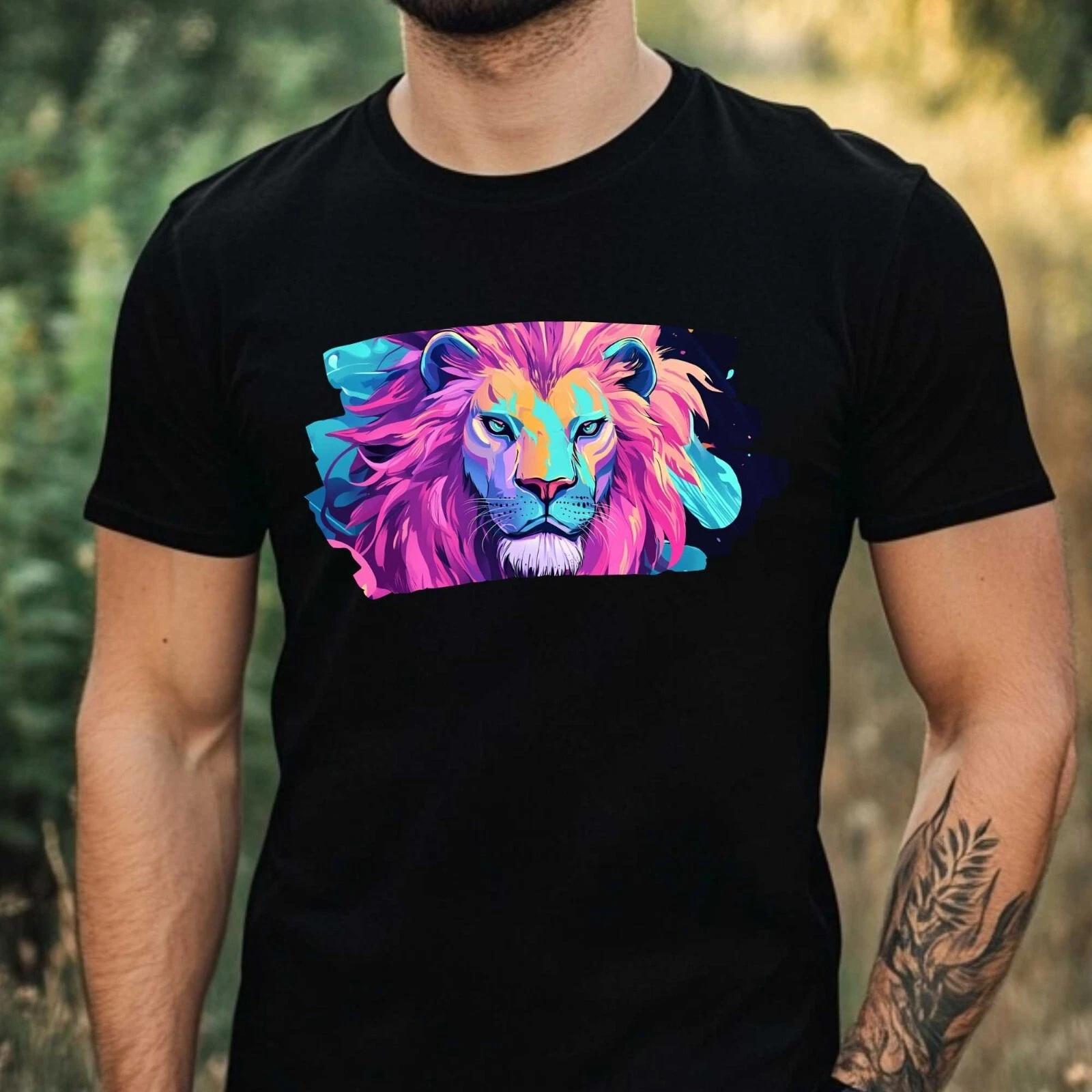 T-Shirt Herren Vaporwave Löwe Motiv Baumwolle Größe XS bis 5XL XS