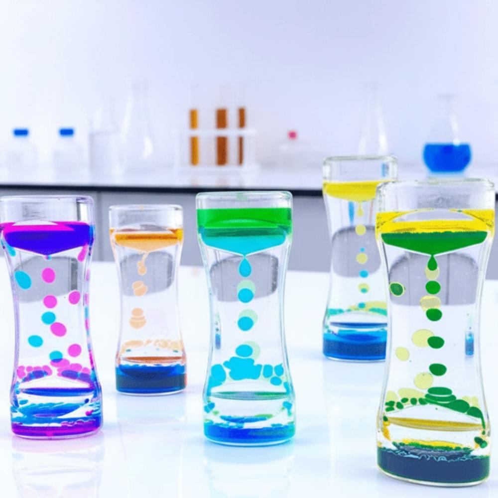 Double Colors Oil Hourglass Timer Creative Acrylic Floating Motion Bubble Timer Descending Sensory Bubble Movement Sensory Toys