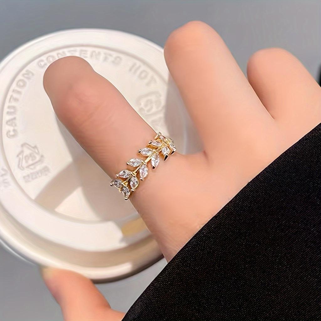 1pc Elegant Simple Wheat Design Copper Ring with Synthetic Zirconia – Fashionable Open Cuff Ring for Women
