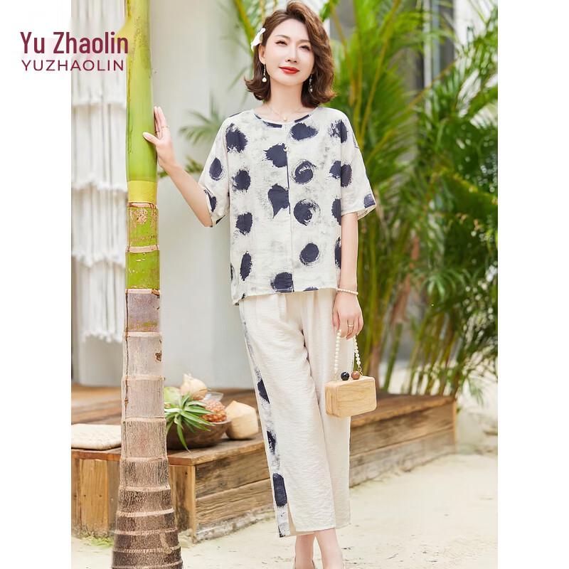 Yuzhaolin Women s New Chinese Style Floral Short Sleeve Set XL