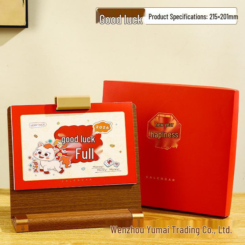 

2026 Wooden Retro Multifunctional Desk Calendar – Creative Enterprise Desktop Ornament 2026