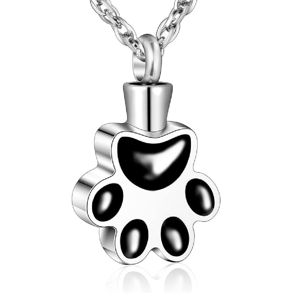 abooxiu Paw Print Urn Necklace for Ashes Cremation Necklace for Pet Ashes Stainless Steel Ash Necklace Memorial Ash Holder