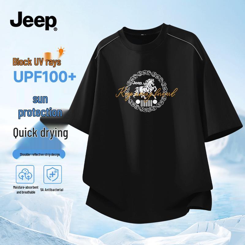 JEEP Men s UPF100+ Antibacterial Quick-Dry Color-Block T-Shirt L
