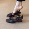 Niche Fashion Open-toed Bow Wedge Heel Sandals Women's Summer Comfortable and Versatile, Not Tired of Wearing Sandals Outside