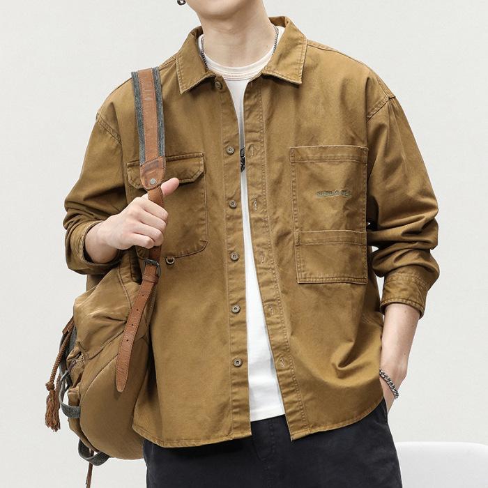 American Vintage Tooling Shirt Men'S Long Sleeve Loose Large Size Jacket Shirt Casual Jacket